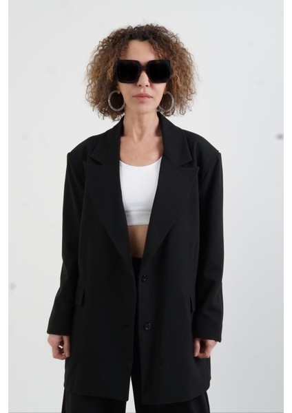 Siyah Flora Çiçek Broşlu Oversize Ceket modelleri