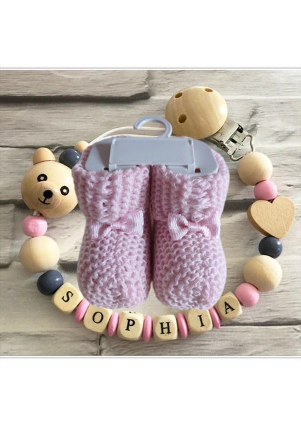 Isimli Bebek Emzik Zinciri ve Pembe Renk Patik Seti - SAHI_0385