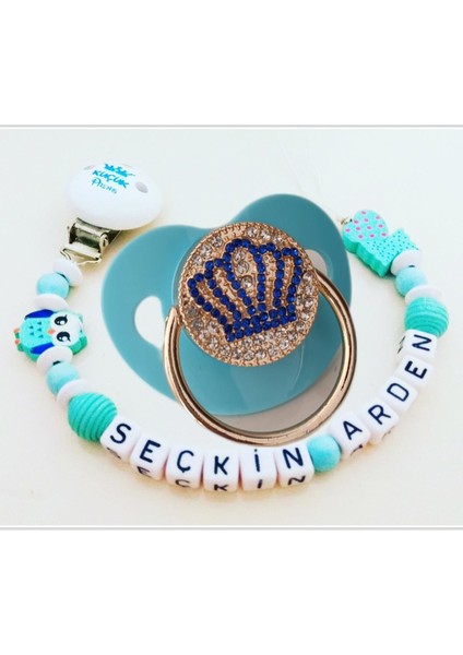 Isimli Bebek Emzik Zinciri ve Taşlı Bebek Silikon Emzik Seti (0-6 Ay) - SAHI_1442