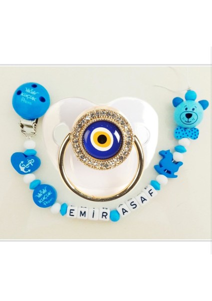 Isimli Bebek Emzik Zinciri ve Taşlı Bebek Silikon Emzik Seti (0-6 Ay) - SAHI_1328