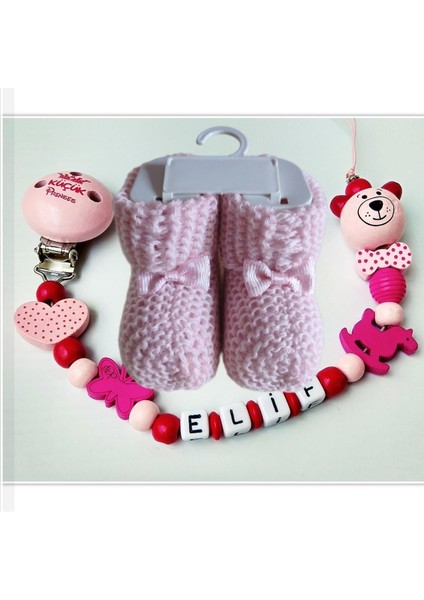 Isimli Bebek Emzik Zinciri ve Pembe Renk Patik Seti - SAHI_0396