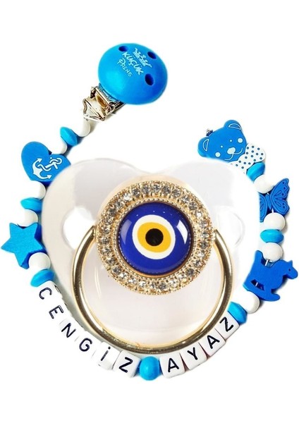 Isimli Bebek Emzik Zinciri ve Taşlı Bebek Silikon Emzik Seti (0-6 Ay) - SAHI_1335