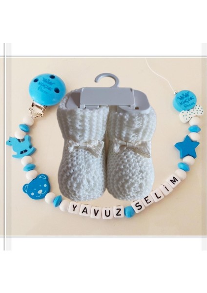 Isimli Bebek Emzik Zinciri ve Beyaz Renk Patik Seti - SAHI_0524