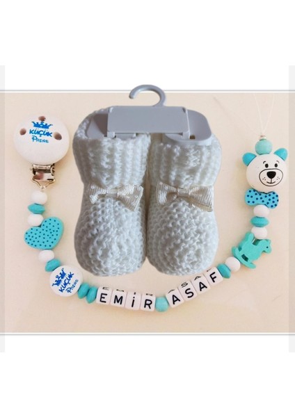 Isimli Bebek Emzik Zinciri ve Beyaz Renk Patik Seti - SAHI_0506