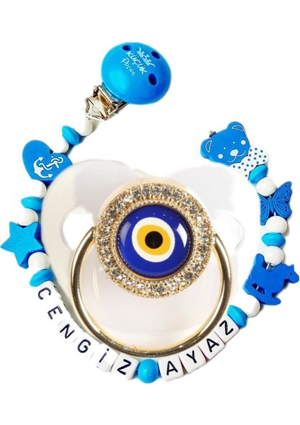 Isimli Bebek Emzik Zinciri ve Taşlı Bebek Silikon Emzik Seti (0-6 Ay) - SAHI_1338