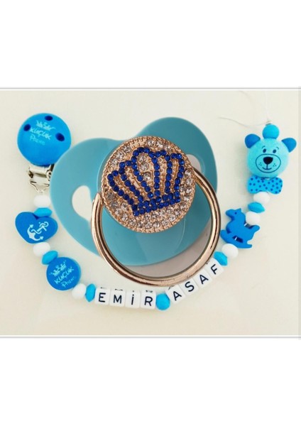 Isimli Bebek Emzik Zinciri ve Taşlı Bebek Silikon Emzik Seti (0-6 Ay) - SAHI_1443
