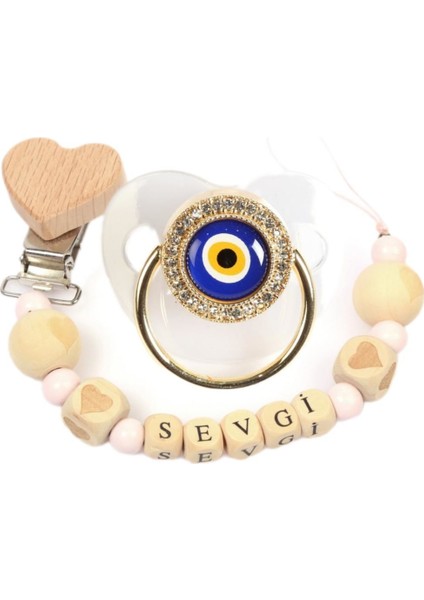 Isimli Bebek Emzik Zinciri ve Taşlı Bebek Silikon Emzik Seti (0-6 Ay) - SAHI_1284