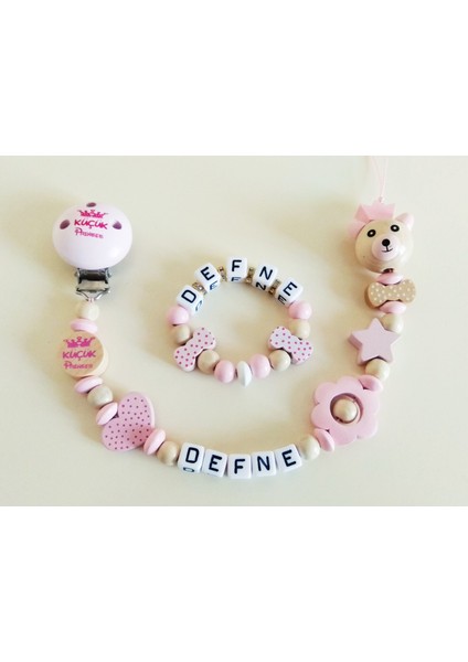 Isimli Bebek Emzik Zinciri ve Bebek Bileklik Seti - Bebek Hediyesi - SAHI_0164