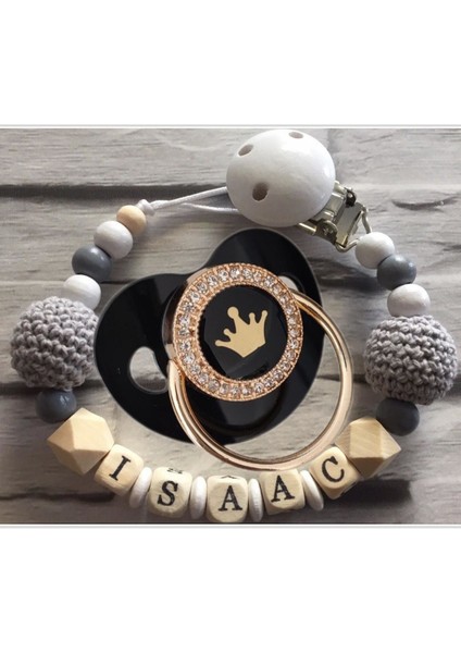 Isimli Bebek Emzik Zinciri ve Taşlı Bebek Silikon Emzik Seti (0-6 Ay) - SAHI_1356