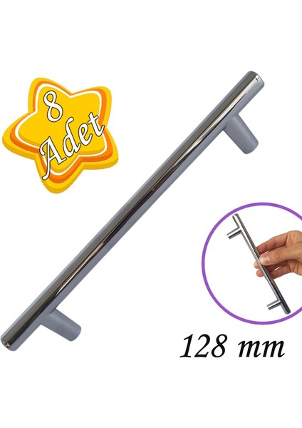 8 Adet Boy Kulp Krom 128 mm Kulp Mobilya Mutfak Dolabı Çekmece Dolap Kapak Kulpu Kulbu Metal Kulpları