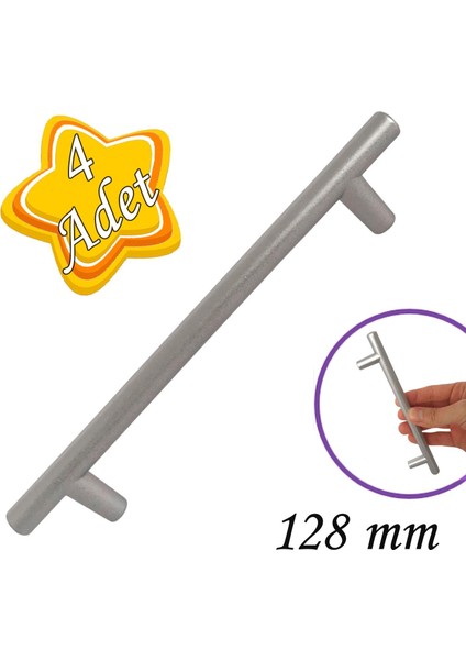 4 Adet Boy Kulp Mat Krom 128 mm Kulp Mobilya Mutfak Dolabı Çekmece Dolap Kapak Kulpu Kulbu Metal