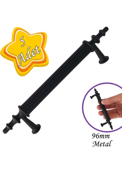 5 Adet Erciyes Kulp Siyah 96 mm Kulp Mobilya Mutfak Dolabı Çekmece Dolap Kapak Kulpu Kulbu Metal Kulpları