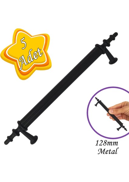 5 Adet Erciyes Kulp Siyah 128 mm Kulp Mobilya Mutfak Dolabı Çekmece Dolap Kapak Kulpu Kulbu Metal Kulpları