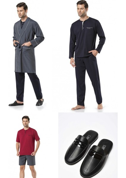 5'Li Lacivert Damat Robdöşambr Ve Pijama Takımı Terlik Hediyeli fiyatları