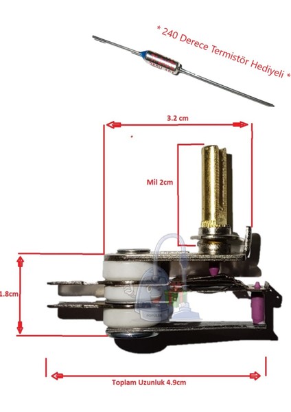 Korkmaz A329-16 Tostkolik Tost Makinesi Termostatı ,mil  2 cm , +Termistör