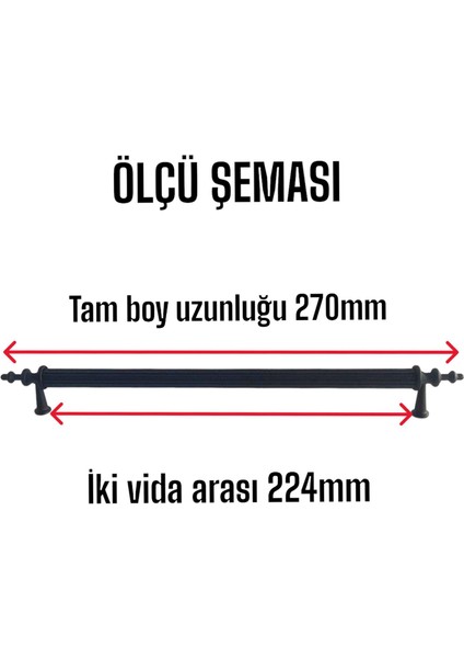 5 Adet Erciyes Kulp Siyah 224 mm Kulp Mobilya Mutfak Dolabı Çekmece Dolap Kapak Kulpu Kulbu Metal Kulpları