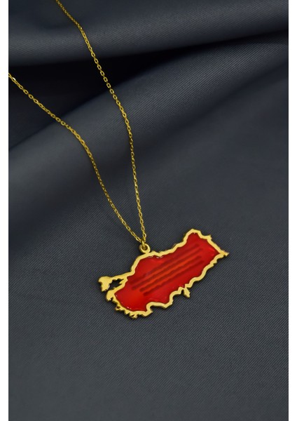925 Ayar Gümüş Gold-Rose Kaplama Rüya Serisi Cam Boyalı Istiklal Marşı, Türkiye Haritası Kolye modelleri