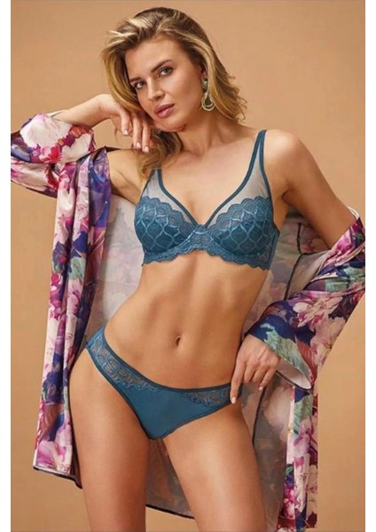 4337 Desteksiz Sütyen Külot Takım-Indigo