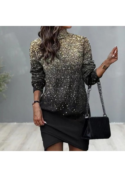 Eteği Kruvaze Kesim Balıkçı Yaka Payet Desen Dijital Baskılı Dalgıç Mini Elbise modelleri