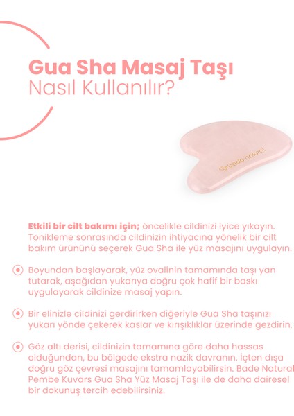 Bade Natural Pembe Kuvars Gua Sha %100 Doğal ve Gerçek Yüz Masaj Taşı