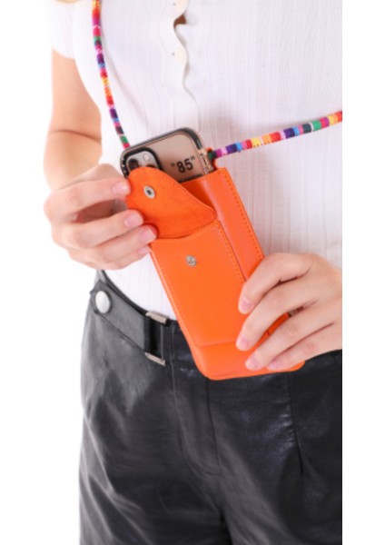 Turuncu Renk Erkan Içen Renkli Askılı Omuz Çantası/kartlık/cep Telefonluk