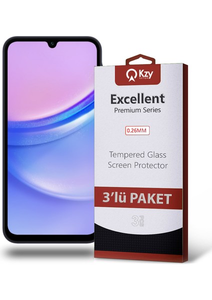 Samsung Galaxy A15 ile Uyumlu Temperli Ekran Koruyucu Kırılmaz Cam Ekonomik 3'lü Paket