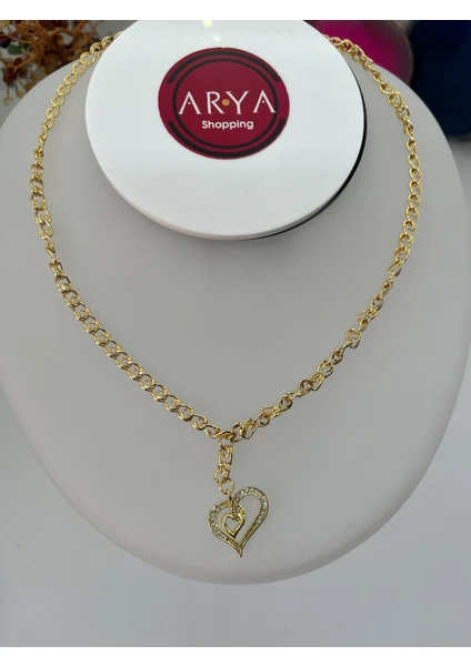 Arya Shop Kolye Zirkon Taşlı Kalpli Altın Kaplama