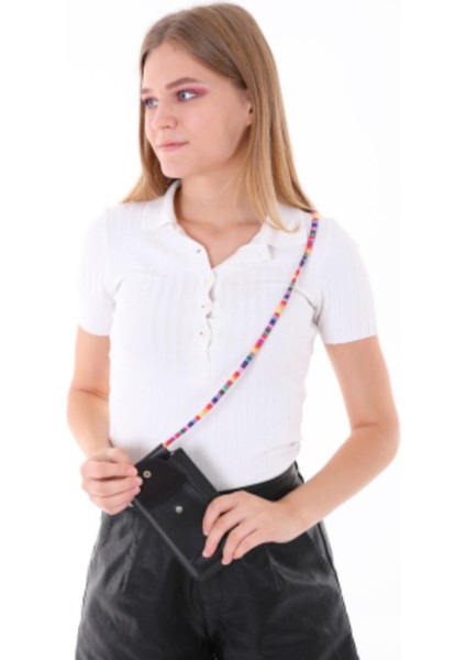 Erkan Içen Siyah Renk Renkli Omuz Askılı Cep Telefonu Çantası Kartlık