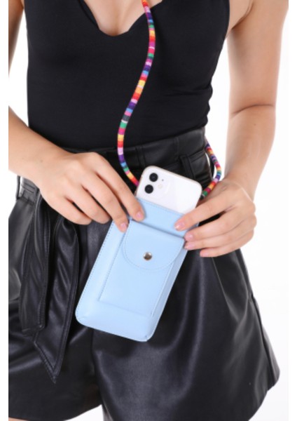 Erkan Içen Mavi Renk, Renkli Askılı Omuz Çantası Cep Telefonu Çantası Kartlık