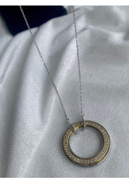 Çelik Pandora Taşlı Halka Kolye