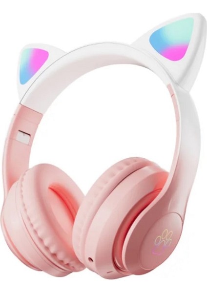Stn-28 Pro Sevimli Kedi Kulaklı LED Işıklı Katlanabilir Kablosuz Kulaküstü Bluetooth Kulaklık