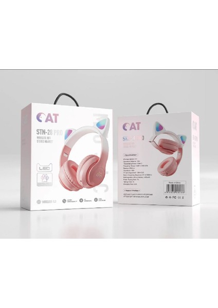 Stn-28 Pro Sevimli Kedi Kulaklı LED Işıklı Katlanabilir Kablosuz Kulaküstü Bluetooth Kulaklık