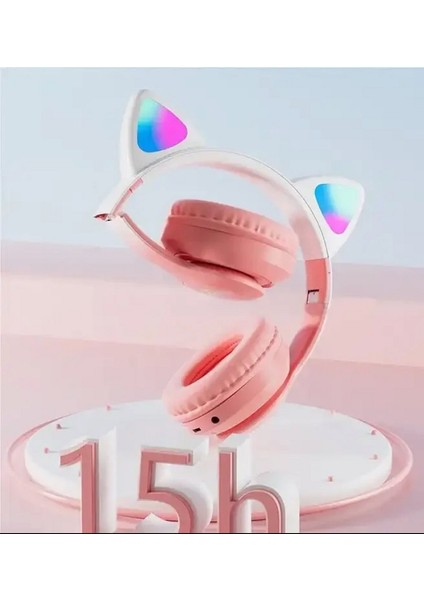 Stn-28 Pro Sevimli Kedi Kulaklı LED Işıklı Katlanabilir Kablosuz Kulaküstü Bluetooth Kulaklık