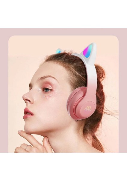 Stn-28 Pro Sevimli Kedi Kulaklı LED Işıklı Katlanabilir Kablosuz Kulaküstü Bluetooth Kulaklık
