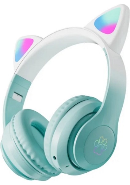 Stn-28 Pro Sevimli Kedi Kulaklı LED Işıklı Katlanabilir Kablosuz Kulaküstü Bluetooth Kulaklık
