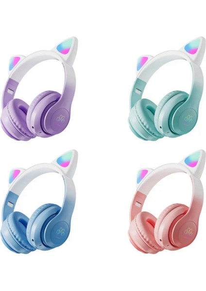 Stn-28 Pro Sevimli Kedi Kulaklı LED Işıklı Katlanabilir Kablosuz Kulaküstü Bluetooth Kulaklık