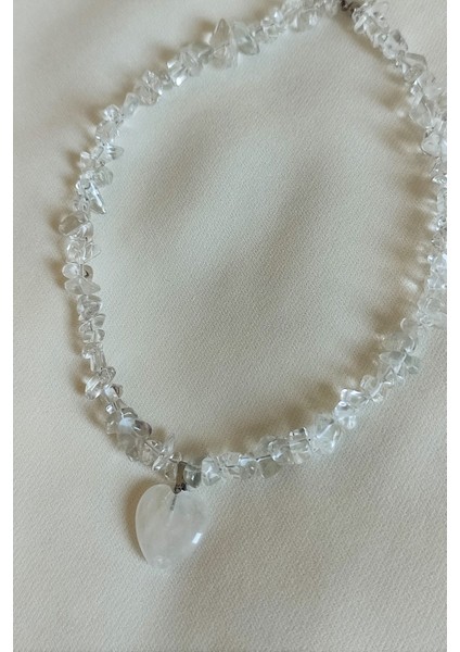 Kristal Kuvars Kalp Kırıktaş Doğaltaş Kolye