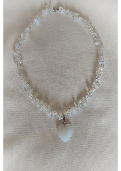 Opalit Ay Taşı Kalp Kırıktaş Doğaltaş Kolye