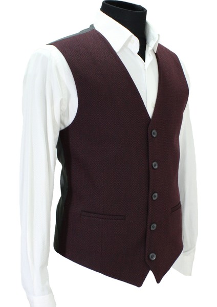 Erkek Yelek V Yaka Bordo Balıksırtı 50602