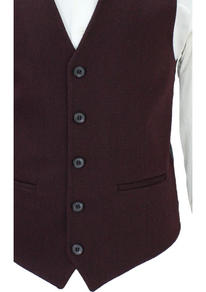 Erkek Yelek V Yaka Bordo Balıksırtı 50602