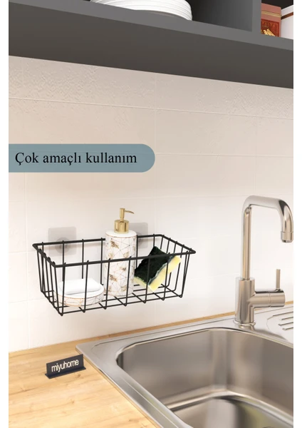 Asılabilir Yapışkanlı Sepet Mutfak Düzenleyici Banyo Rafı Çok Amaçlı Organizer