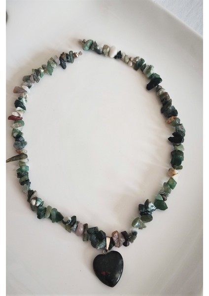 Kan Taşı Kalp, Hint Akik Kırıktaş Doğaltaş Kolye