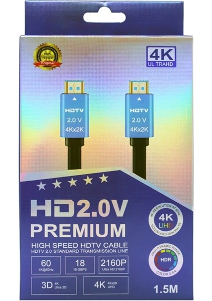 Hdtv Premium Yüksek Hızlı 4K Ultra Hd HDMI 2.0 Ses ve Görüntü Kablosu 1.5m