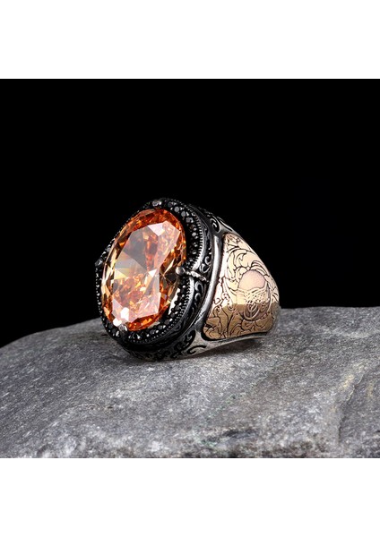 Ayyıldız Tuğra Model Işlemeli Zirkon Taşlı 925 Ayar Gümüş Yüzük fiyatları