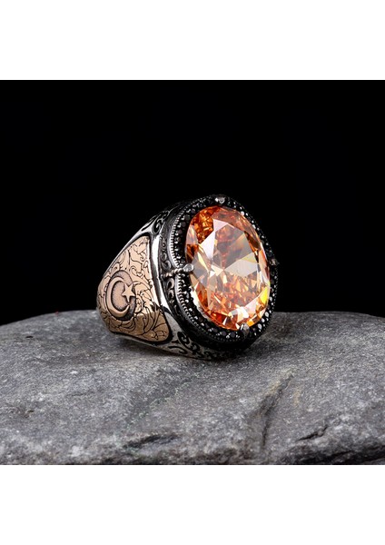 Ayyıldız Tuğra Model Işlemeli Zirkon Taşlı 925 Ayar Gümüş Yüzük modelleri