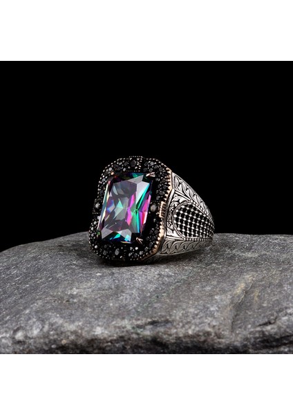 Mistik Topaz ve Mikro Taşlı 925 Ayar Gümüş Yüzük