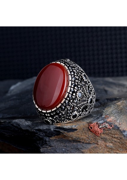 Oval Model Akik Taşlı 925 Ayar Gümüş Yüzük fiyatları