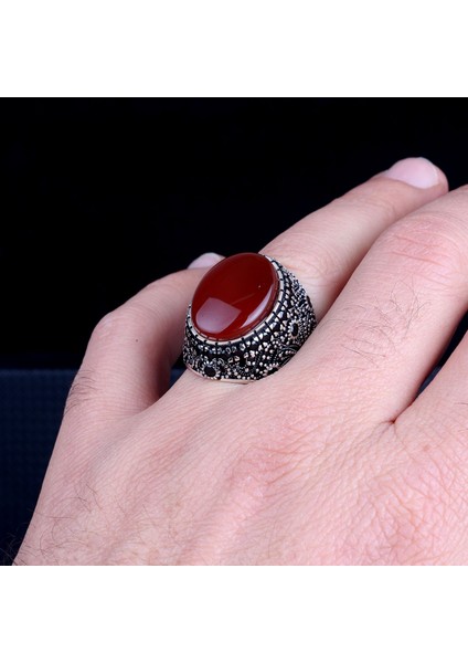 Oval Model Akik Taşlı 925 Ayar Gümüş Yüzük indirimleri