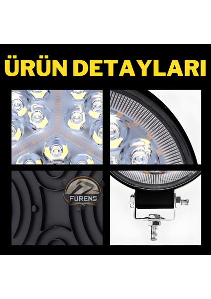 STS Oto Aksesuar 12 LED Yuvarlak Beyaz Sarı Çakarlı Off Road Sis Farı Sis Lambası Çalışma Lambası Projektör 1 Adet Fiyatı