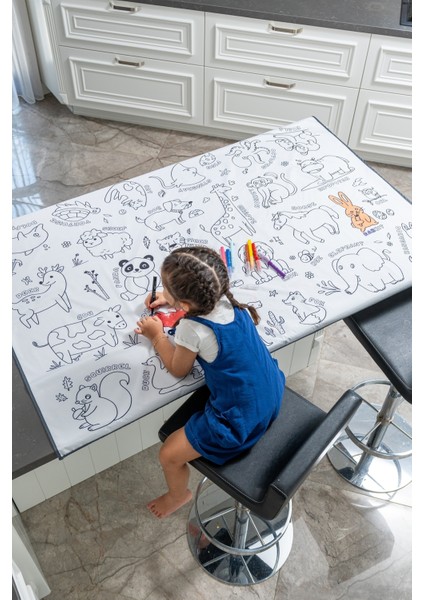 Su Geçirmez Makinada Yıkanabilir Tekrar Boyanabilir Boyama Örtüsü Eğitici Oyun Halısı Matı 100x150